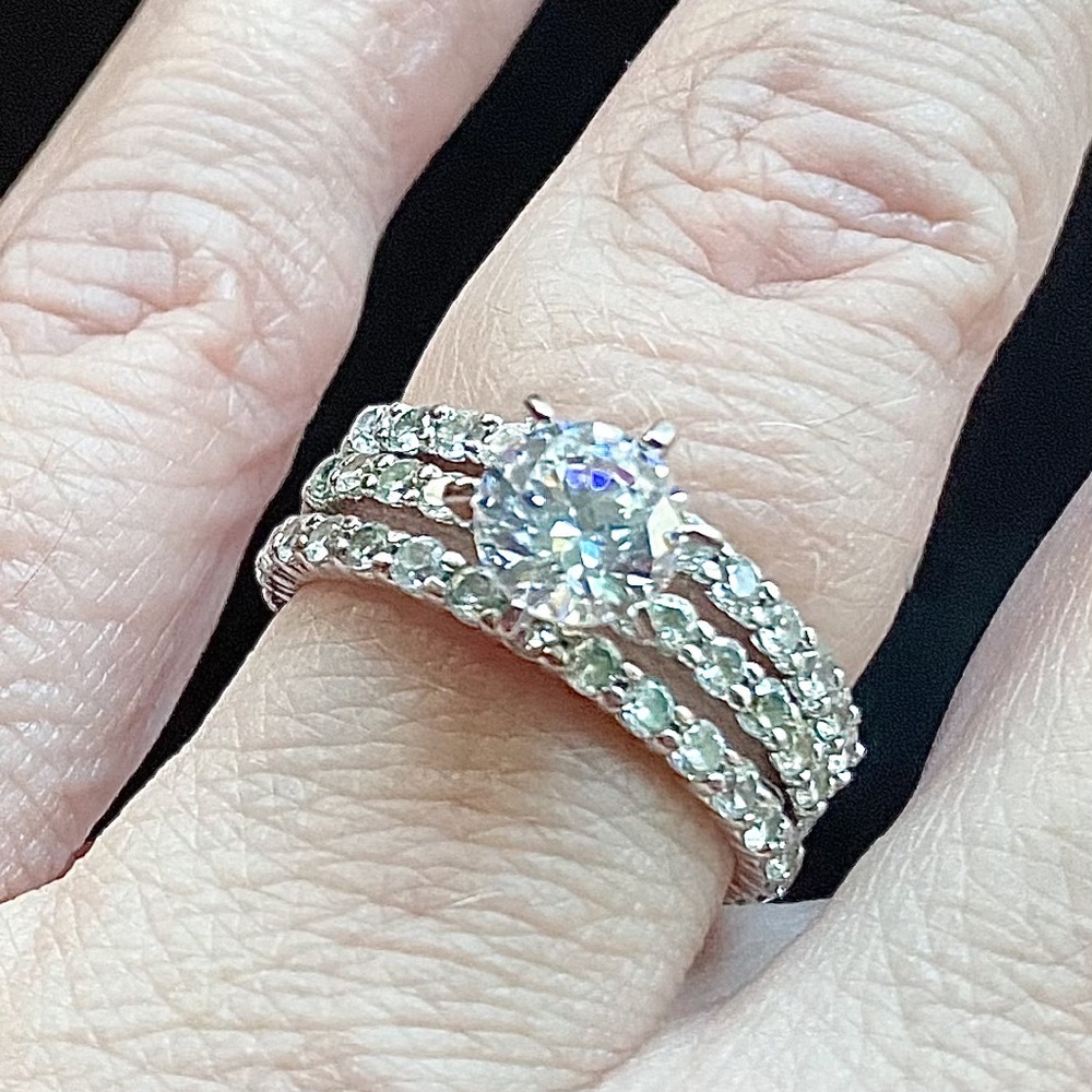 3-pc Set Sparkling White Sim Diamond Ring Engagement Wedding Anniversary Bridal